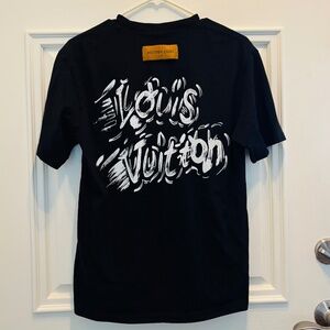 Authentic Louis Vuitton Black White Graphiti Paint Art Short Sleeve Shirt XS